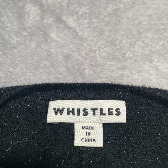 Whistles Sweater Womens 6 Black Etoiles Metallic Shiny Soft Cozy Crewneck - Picture 3 of 9